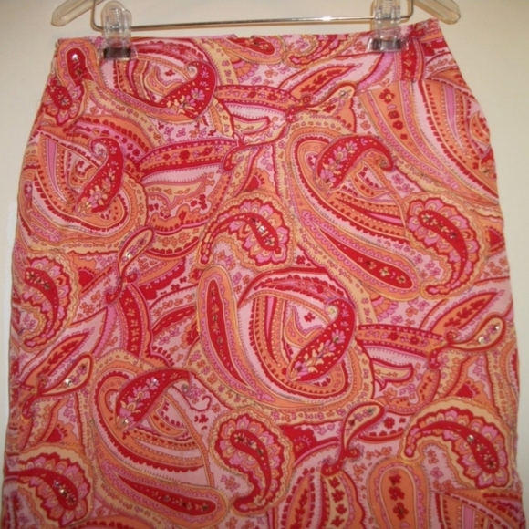 Silk Pretty in Pink & Orange Paisley Silk  Skirt with Sequins Size 14 - Picture 2 of 10